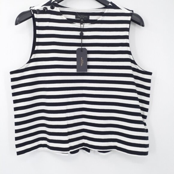 Rag & Bone Brit Crop Top | Striped Sleeveless Cotton | Size M | Black & White - Picture 4 of 9
